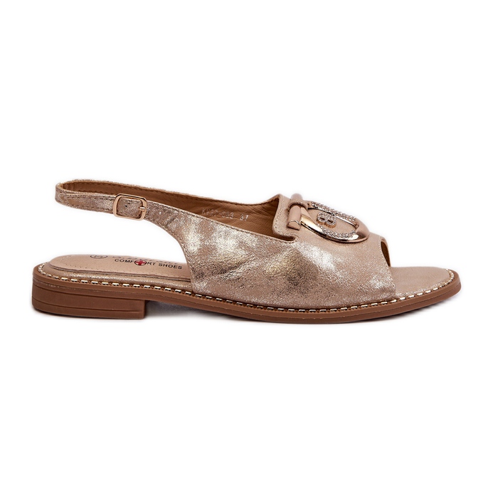 Sandali eleganti da donna con decorazione dorata su tacco piatto, S.Barski oro KV27-053 d'oro