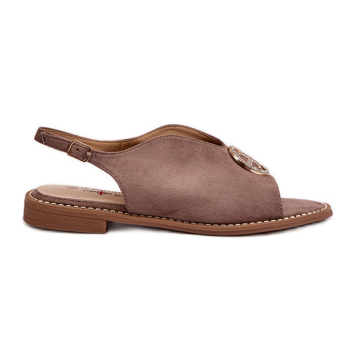 Sandali Da Donna Con Decorazione Oro Eco Camoscio S.Barski KV27-059 Marrone