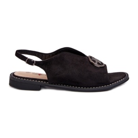 Sandali Da Donna Con Decorazione Oro In Eco Camoscio S.Barski KV27-059 Nero