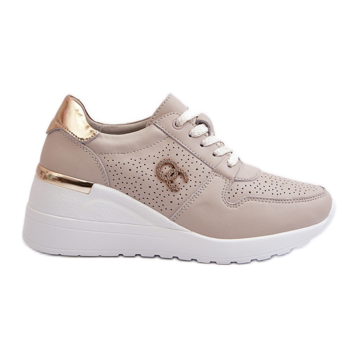 Sneakers con zeppa in pelle da donna Beige S.Barski LR810