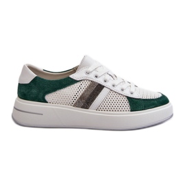 S.Barski Sneakers D&amp;A in pelle da donna LR110 Verde-Bianco