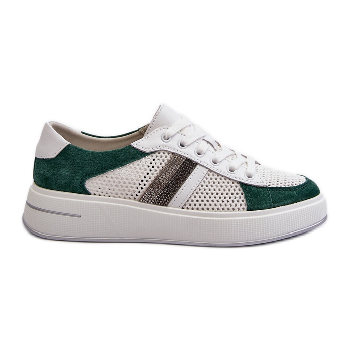 S.Barski Sneakers D&amp;A in pelle da donna LR110 Verde-Bianco