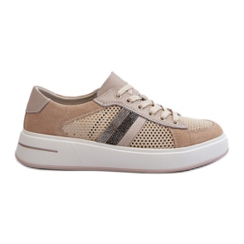 S.Barski Scarpe da Ginnastica in Pelle da Donna D&amp;A LR110 Beige
