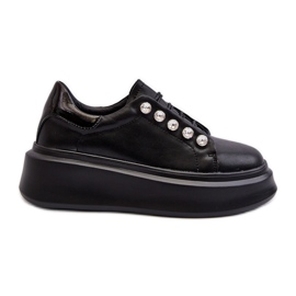 Scarpe da ginnastica in pelle da donna su una piattaforma massiccia Nera S.Barski LR628 nero