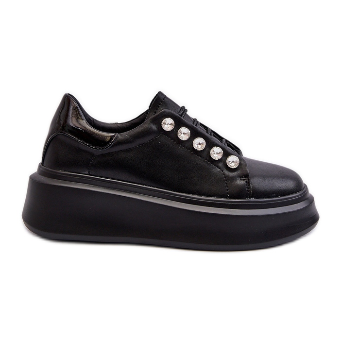 Scarpe da ginnastica in pelle da donna su una piattaforma massiccia Nera S.Barski LR628 nero