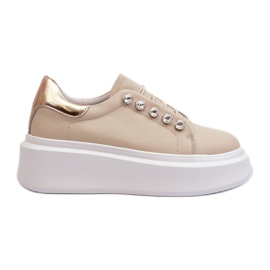 Sneakers da donna in pelle su una piattaforma massiccia Beige S.Barski LR628