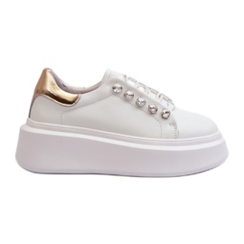 Sneakers da donna in pelle su una piattaforma massiccia bianca S.Barski LR628 bianco