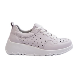 Sneakers con zeppa da donna traforate Pelle naturale Grigio chiaro S.Barski LR482