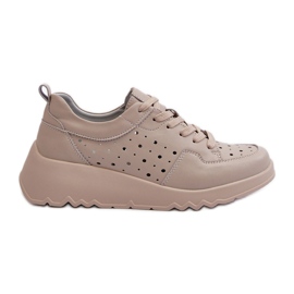 Sneakers con Zeppa da Donna Openwork, Pelle Naturale, Beige S.Barski LR482