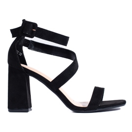 Sandali con tacco da donna in camoscio nero