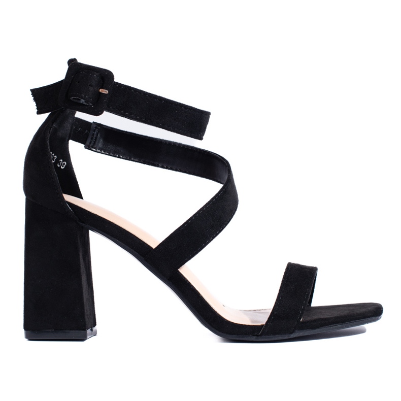 Sandali con tacco da donna in camoscio nero