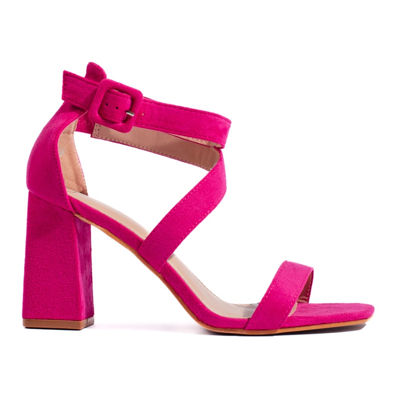 Sandali con tacco da donna in camoscio rosa