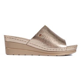 Pantofole con zeppa da donna color oro d'oro