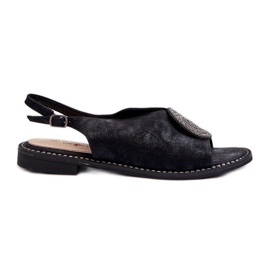 Sandali da donna con decorazione su tacco piatto S.Barski KV24-057 Nero