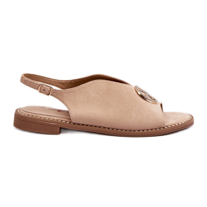 Sandali Da Donna Con Decorazione Oro Eco Camoscio S.Barski KV27-059 Beige