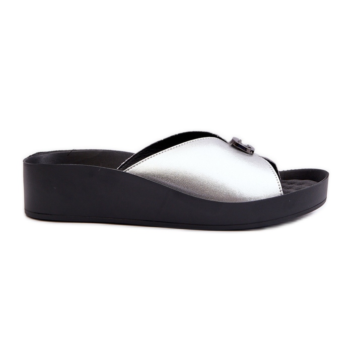 Infradito da donna in pelle con decorazione argento S.Barski KV27-027 d'argento