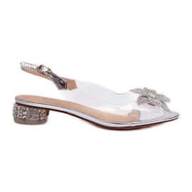 S.Barski Sandali Tacco Basso Trasparenti Con Decoro Argento D&amp;A MR38-383 d'argento