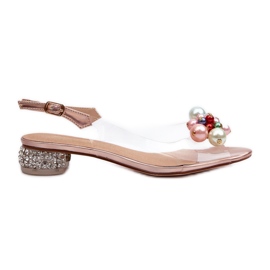 S.Barski Sandali Tacco Basso Trasparenti Con Decorazione Rose Gold D&amp;A MR38-368 rosa