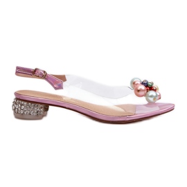 S.Barski Sandali Tacco Basso Trasparenti Con Decorazione Rosa D&amp;A MR38-368