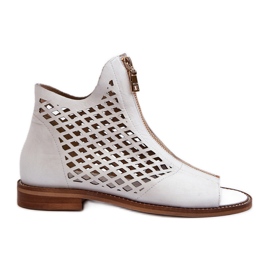 Zazoo 977/L Sandali In Pelle Traforata Con Cerniera, Bianco