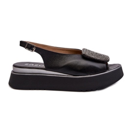 Zazoo 1786 Sandali in Pelle da Donna con Plateau Con Decorazione, Nero