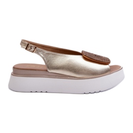 Zazoo 1786 Sandali in pelle da donna su plateau con decorazione dorata d'oro