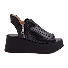 Zazoo 1792 Sandali con zeppa in pelle traforata, neri nero