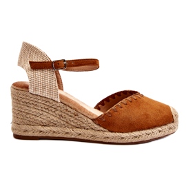Joia Sandali con zeppa espadrillas in pelle scamosciata con treccia color cammello marrone