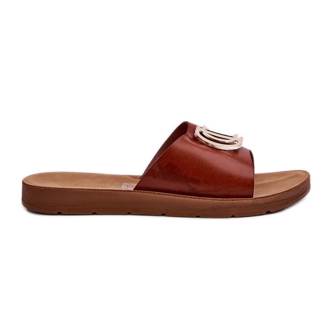 Infradito da donna con suola flat con decorazione, Marrone Amoonia