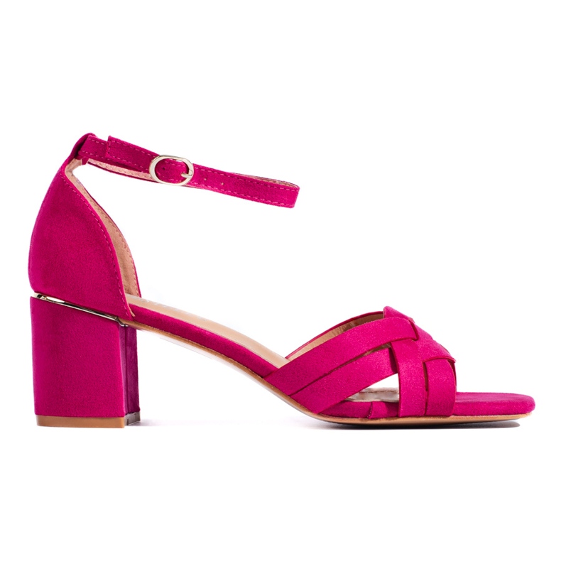 Sandali rosa con tacco in camoscio