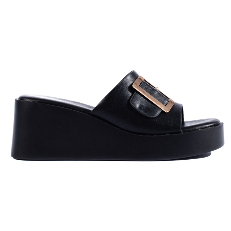 Pantofole con zeppa da donna nere nero