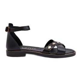 Zazoo 40378 Sandali piatti in pelle da donna, neri nero