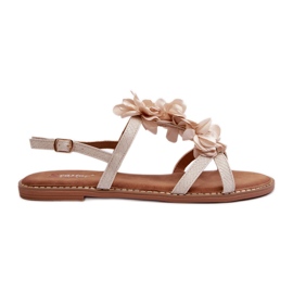 Sandali Bassi da Donna Decorati con Fiori, Abidina Beige