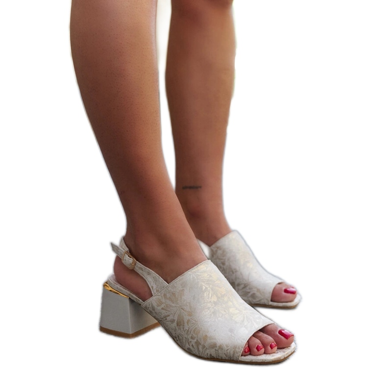 Sandali block con inserto in pelle Nuna beige