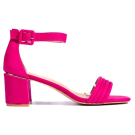 Sandali tacco alto in camoscio fucsia rosa