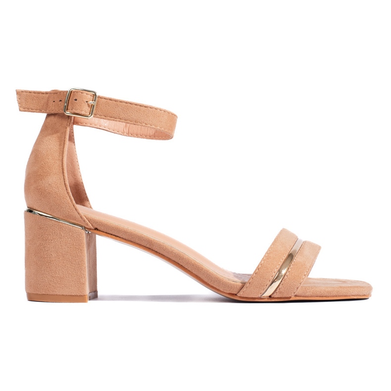 Sandali tacco basso in camoscio marrone