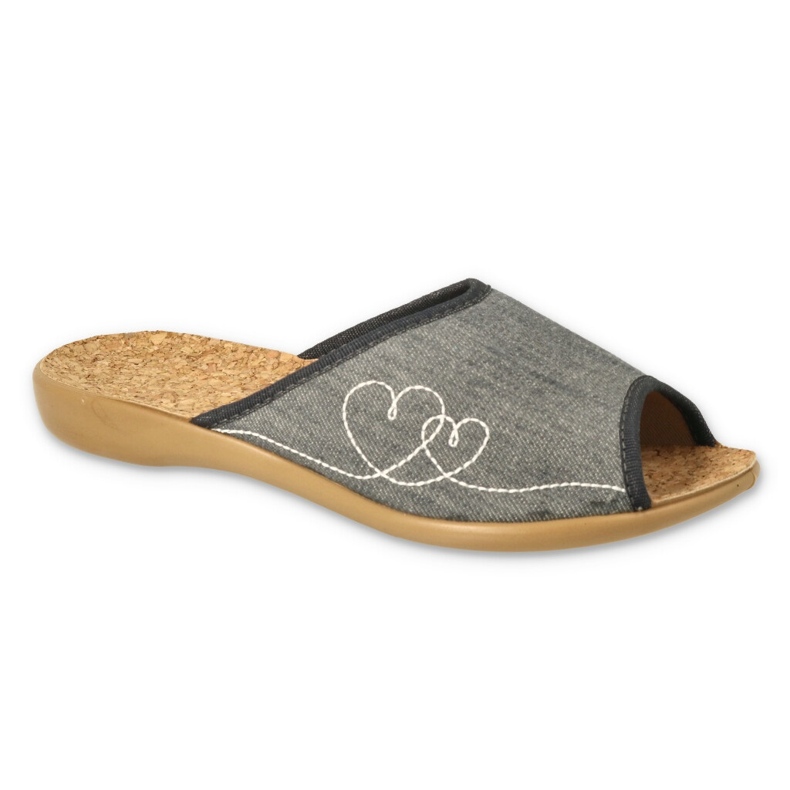 Ciabatte da donna Befado con inserto in sughero PU 254D146 cuori grigi grigio