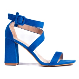 Sandali con tacco da donna in camoscio blu