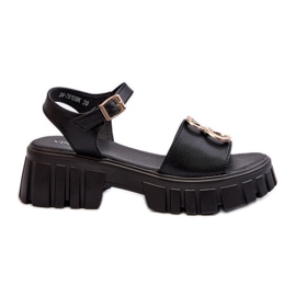 Sandali Da Donna In Pelle Con Decoro Oro, Nero Vinceza 7910