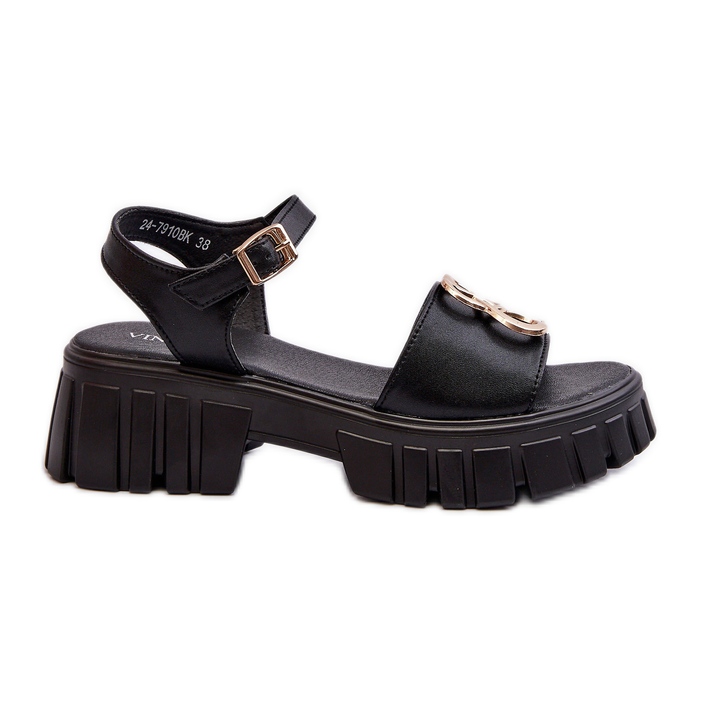 Sandali Da Donna In Pelle Con Decoro Oro, Nero Vinceza 7910