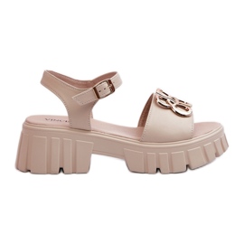 Sandali In Pelle Da Donna Beige Con Decoro Oro Vinceza 7910