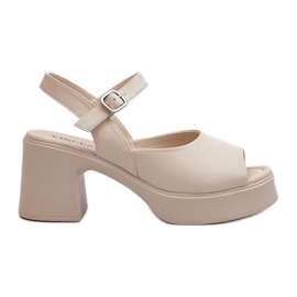 Sandali Tacco Alto in Pelle da Donna Vinceza 66627 Beige