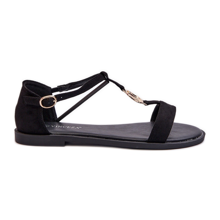 Sandali Bassi Da Donna Con Decoro Oro Vinceza 17321 Nero
