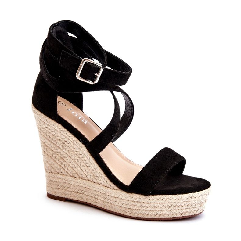Sandali con zeppa con treccia, Black Salthe nero