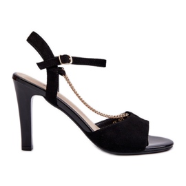 Sandali Da Donna Con Tacco Alto In Eco Camoscio Con Catena Sergio Leone SK925 Nero