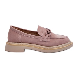 S.Barski Mocassini da donna in pelle scamosciata con tacco piatto con decorazione D&amp;A TW101 Dirty Pink rosa