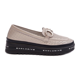 Mocassini Da Donna In Pelle Con Plateau Con Decoro S.Barski LR750 Beige