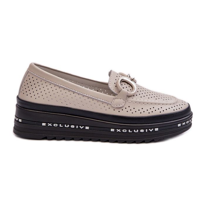 Mocassini Da Donna In Pelle Con Plateau Con Decoro S.Barski LR750 Beige