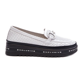 Mocassini Da Donna In Pelle Con Plateau Con Decoro S.Barski LR750 Bianco bianca