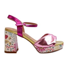 S.Barski Sandali floreali con tacco alto da donna D&amp;A CR980 Rosa
